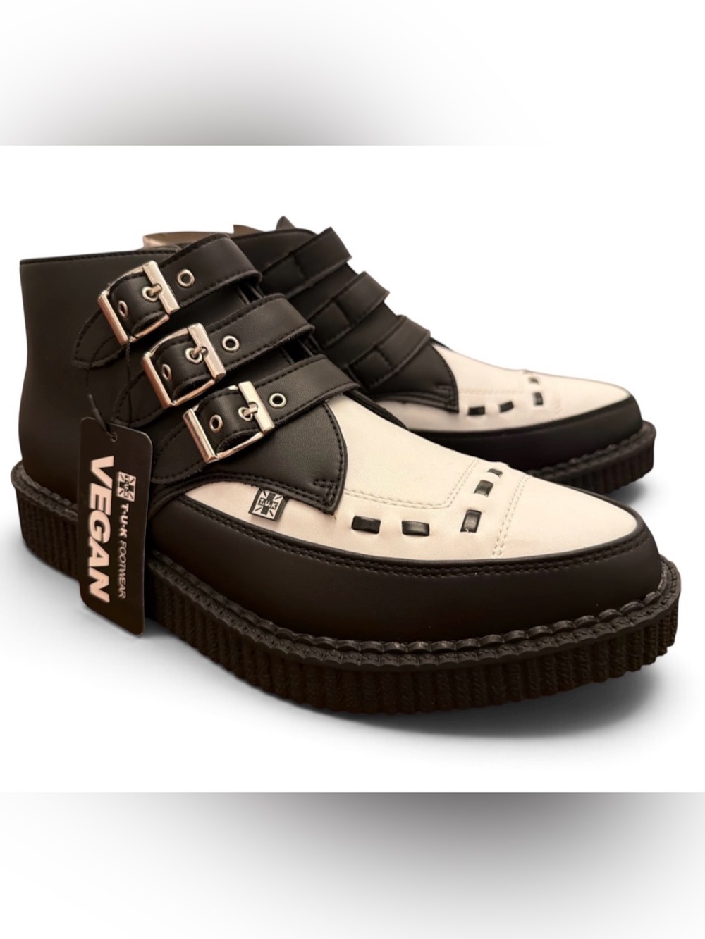 NIB TUK Black White Vegan Leather Creeper Boots Men’s Size 8